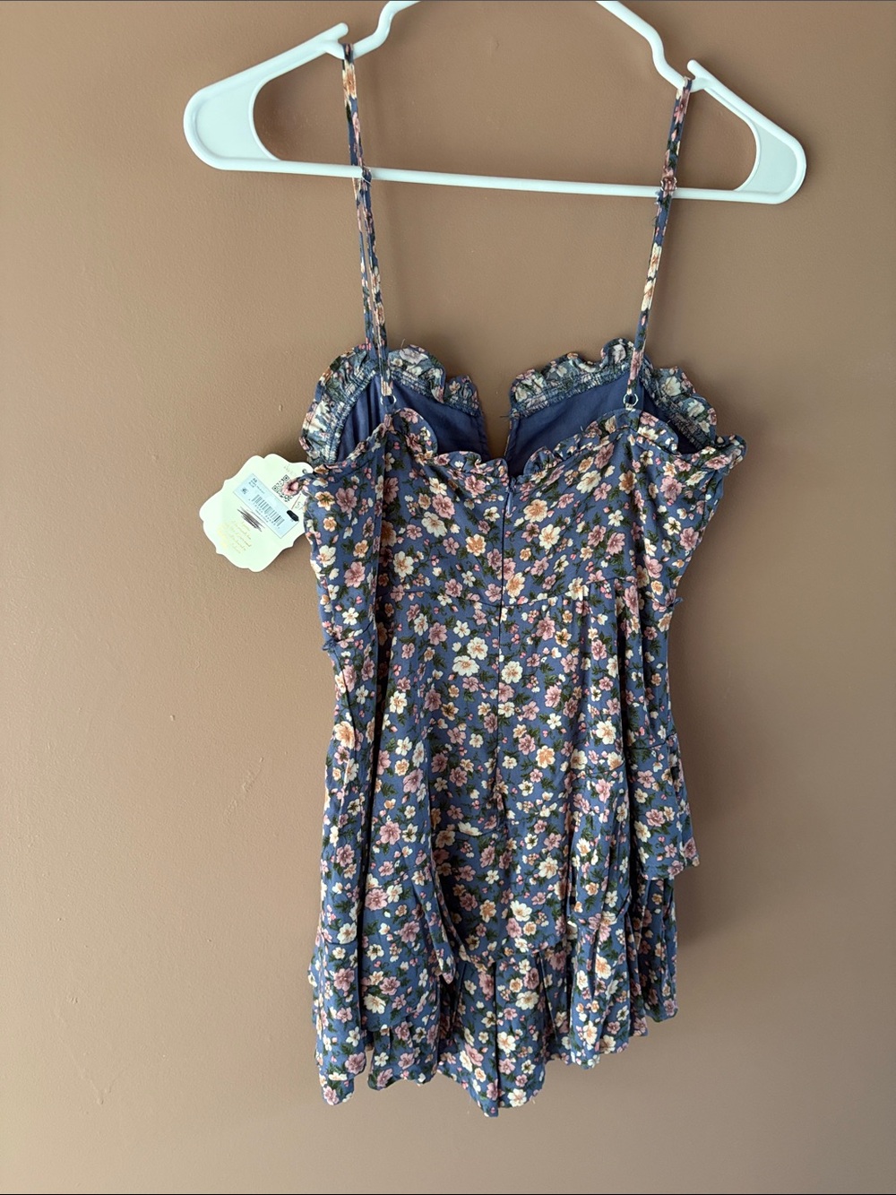 Altard State Navy Floral Ruffle Romper with Pink & Cream Detail Print - Picture 4 of 4